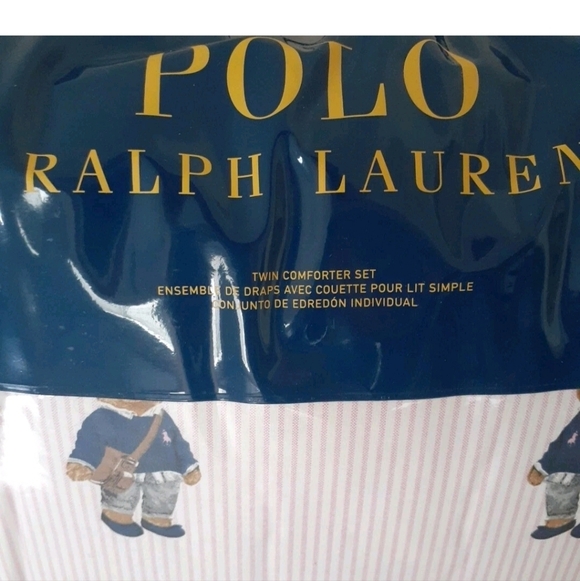 Polo Ralph Lauren Bear Collection Twin Comforter Set 1 Sham Girl Striped Pink - Picture 5 of 6